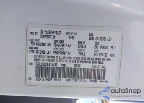 2003 Dodge Ram 1500 Slt/Laramie/St из США, поврежденный, VIN 1D7HU16D23J614463